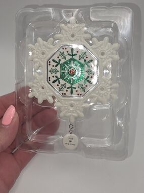 2025 Hallmark White Snowflake Ornament with Green and Red Accents